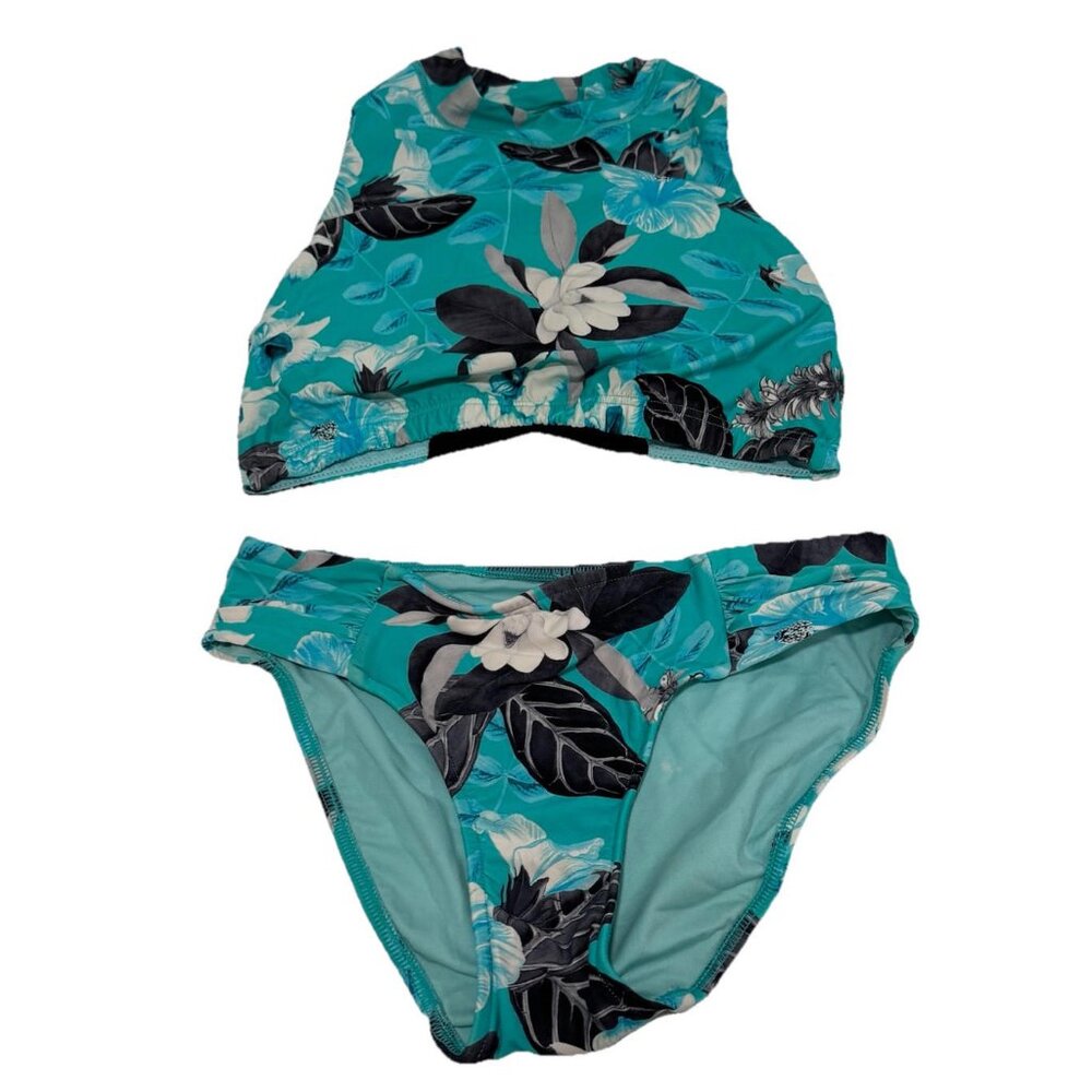 SEAFOLLY ANTHROPOLOGIE TROPICAL VACAY GREEN FLORAL BIKINI BOTTOMS (8) TOP (XS)
